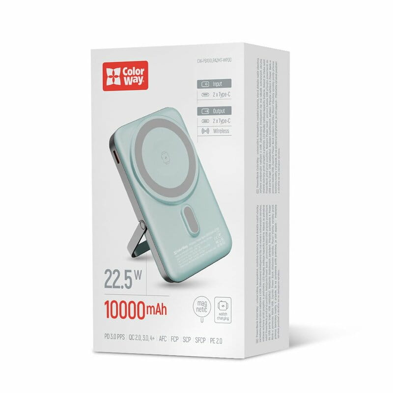 Універсальна мобільна батарея ColorWay 15W MagSafe & Watch Wireless 10000mAh Aquamarine (CW-PB100LPA2MT-WPDD)