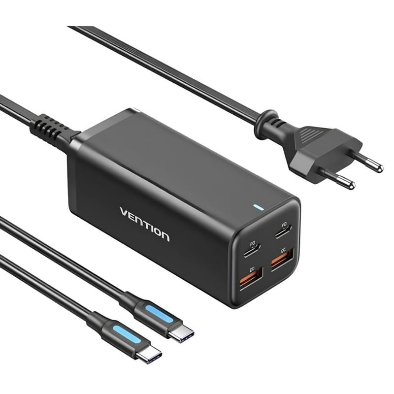 Мережевий зарядний пристрій Vention 4-Port USB GaN Charger 2x100W/2x18W Black (FBSBG-EU)