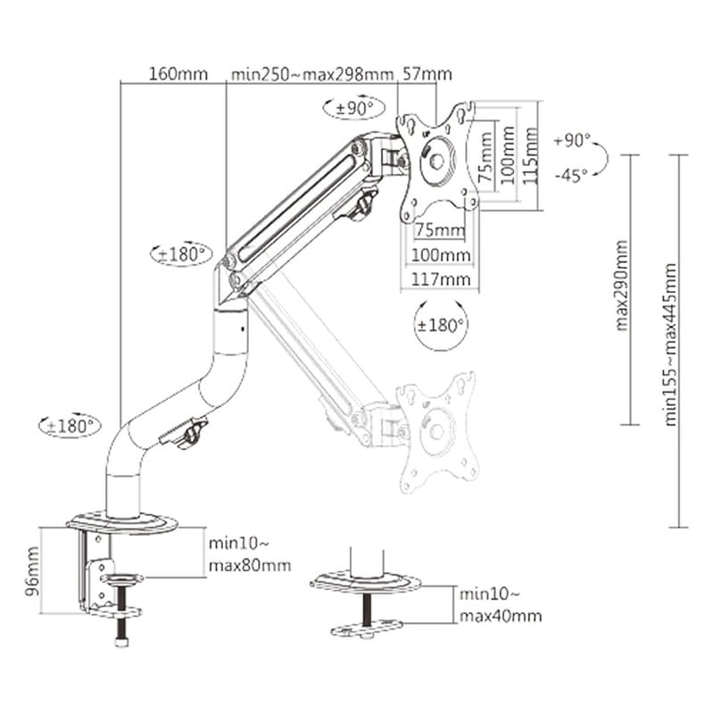 Настольное крепление для монитора Brateck LDT71-C012N 17-32" Black (VESA100х100)