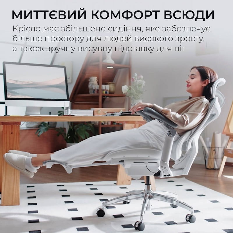 Крісло офісне Sihoo Doro C300 Pro Mesh White with footrest (Doro-C300-Pro-M102-JT)