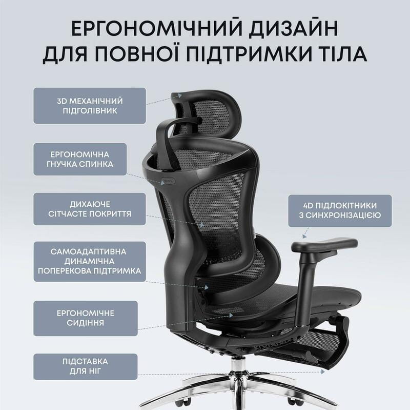 Кресло офисное Sihoo Doro C300L Mesh Black with footrest (Doro-C300L-A3-101-JT)