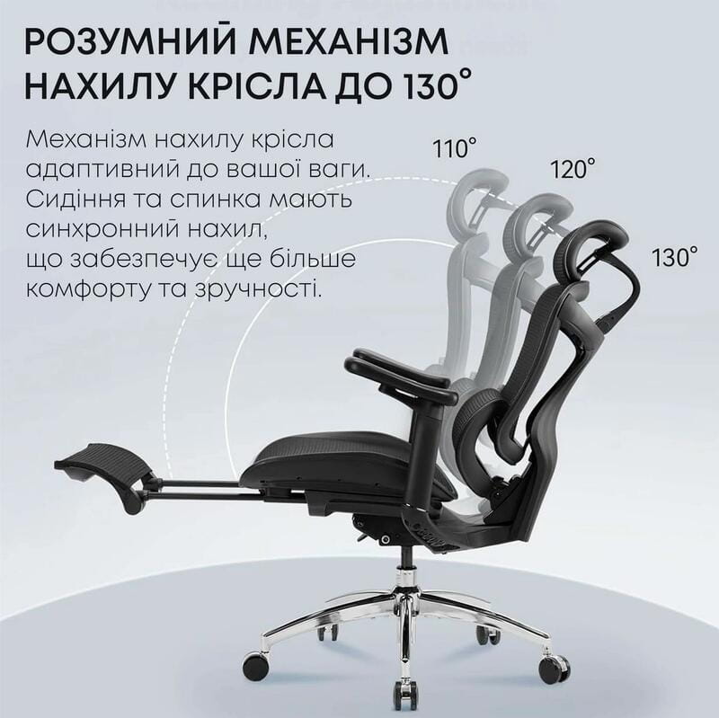 Кресло офисное Sihoo Doro C300L Mesh Black with footrest (Doro-C300L-A3-101-JT)