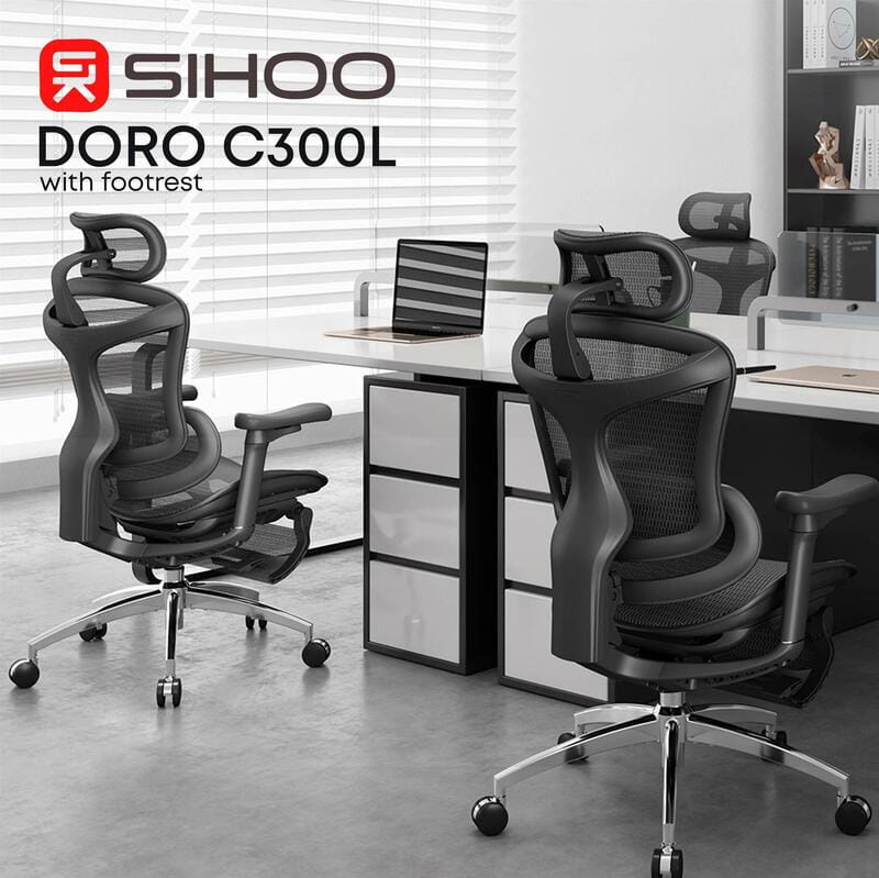 Кресло офисное Sihoo Doro C300L Mesh Black with footrest (Doro-C300L-A3-101-JT)