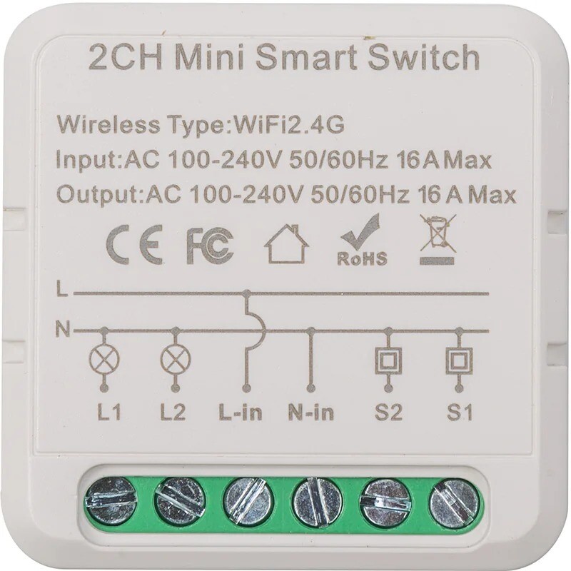 Розумний 2-канальний перемикач Wi-Fi Tuya (HS084028)