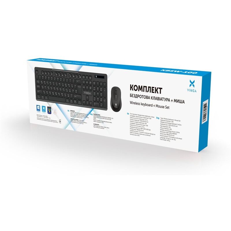 Комплект (клавіатура, мишка) бездротовий Vinga KBSW-100 Black