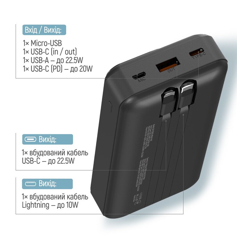 Універсальна мобільна батарея ColorWay Optimal Power 20000mAh Black (CW-PB200LPB5BK-PDD)