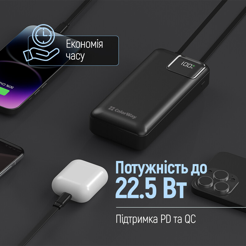 Універсальна мобільна батарея ColorWay Optimal Power 20000mAh Black (CW-PB200LPB5BK-PDD)