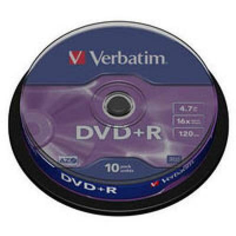 Диски DVD+R Verbatim (43498) 4.7GB 16x Cake, 10шт Silver