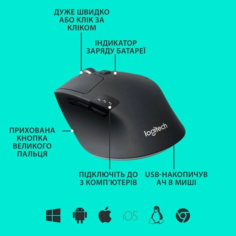 Миша бездротова Logitech M720 Triathlon Black (910-004791)
