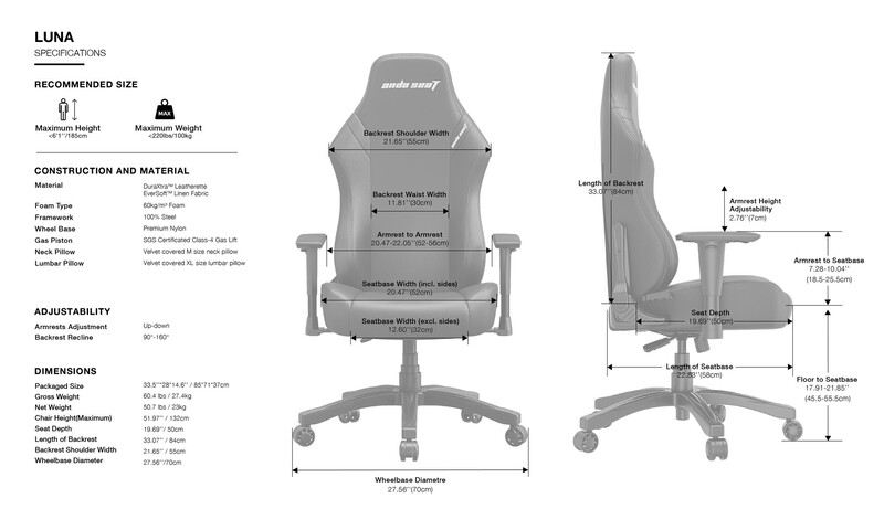 Кресло для геймеров Anda Seat Luna Size L  Black (AD18-44-B-PV)