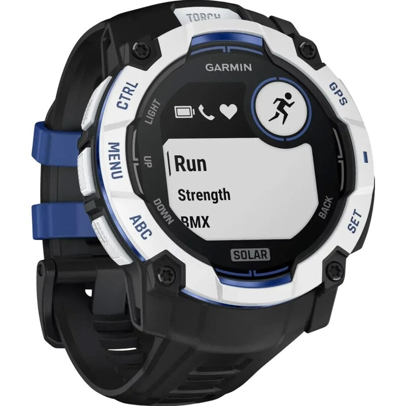 Смарт-годинник Garmin Instinct 3 50mm Solar Whitestone with Black/Bolt Blue Silicone Band (010-02935-03)