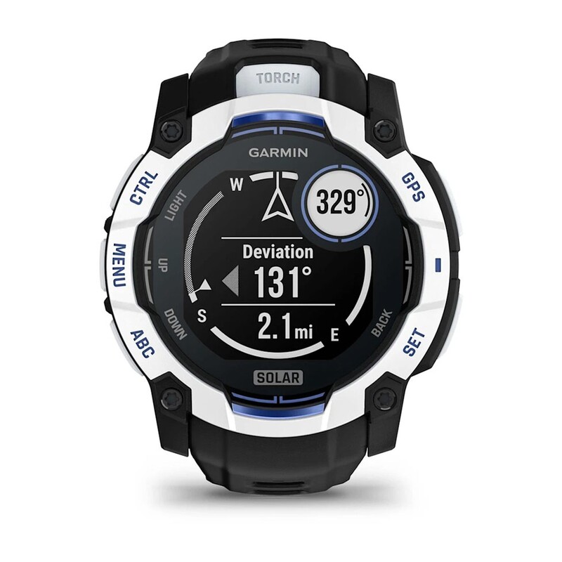 Смарт-годинник Garmin Instinct 3 50mm Solar Whitestone with Black/Bolt Blue Silicone Band (010-02935-03)