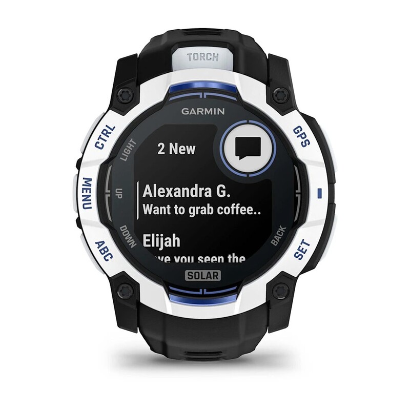 Смарт-годинник Garmin Instinct 3 50mm Solar Whitestone with Black/Bolt Blue Silicone Band (010-02935-03)