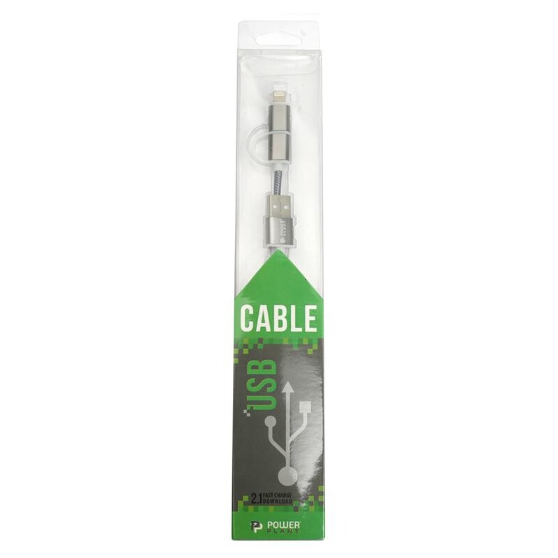 Кабель PowerPlant USB2.0-MicroUSB-Lightning, 1м Grey (KD00AS1289)