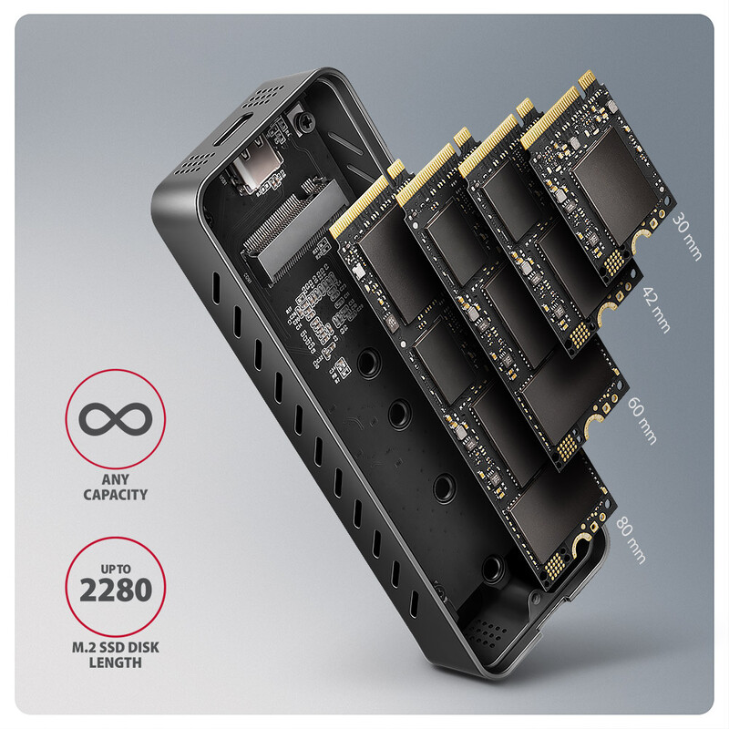 Внешний карман Axagon NVMe M.2 2242/2260/2280 USB Type-C 3.2 Black (EEM2-20G)
