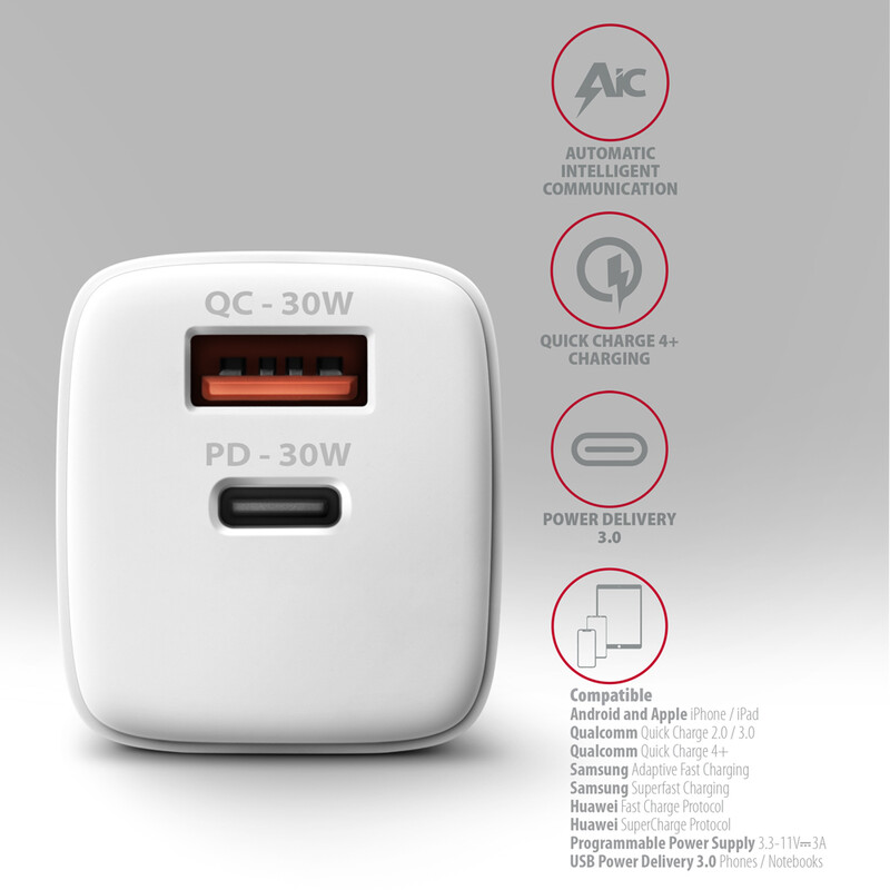 Зарядное устройство Axagon 30W White (ACU-PQ30W)