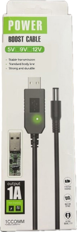 Кабель Power Boost cable USB - DC 5.5x2.1 9V (M/M), 1 м, Black