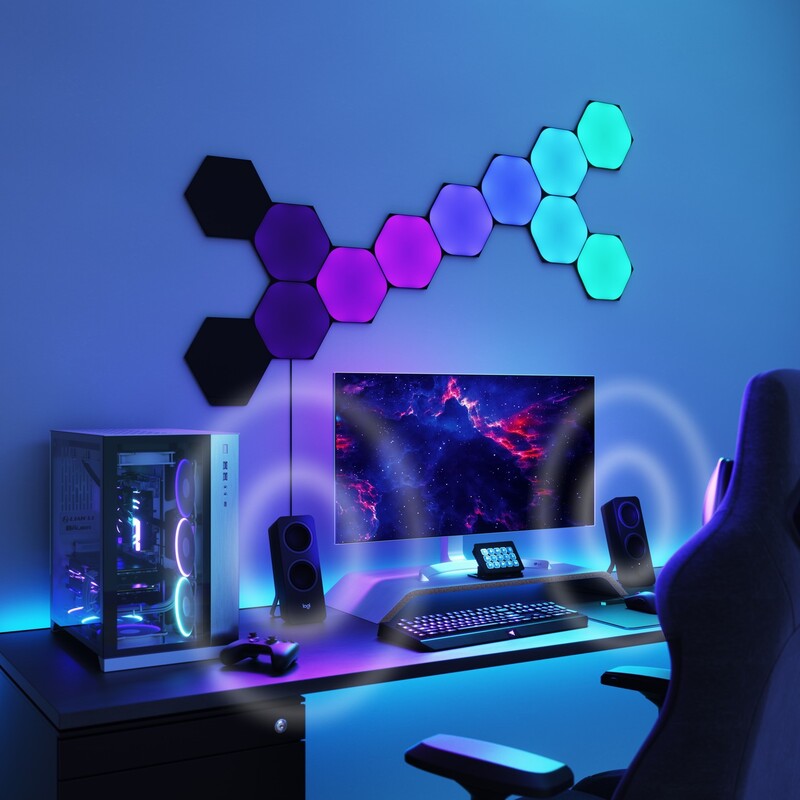 Умная система освещения Nanoleaf Shapes Ultra Black Hexagons Starter Kit, Apple HomeKit, 9 шт. (NL42-0102HX-9PK)