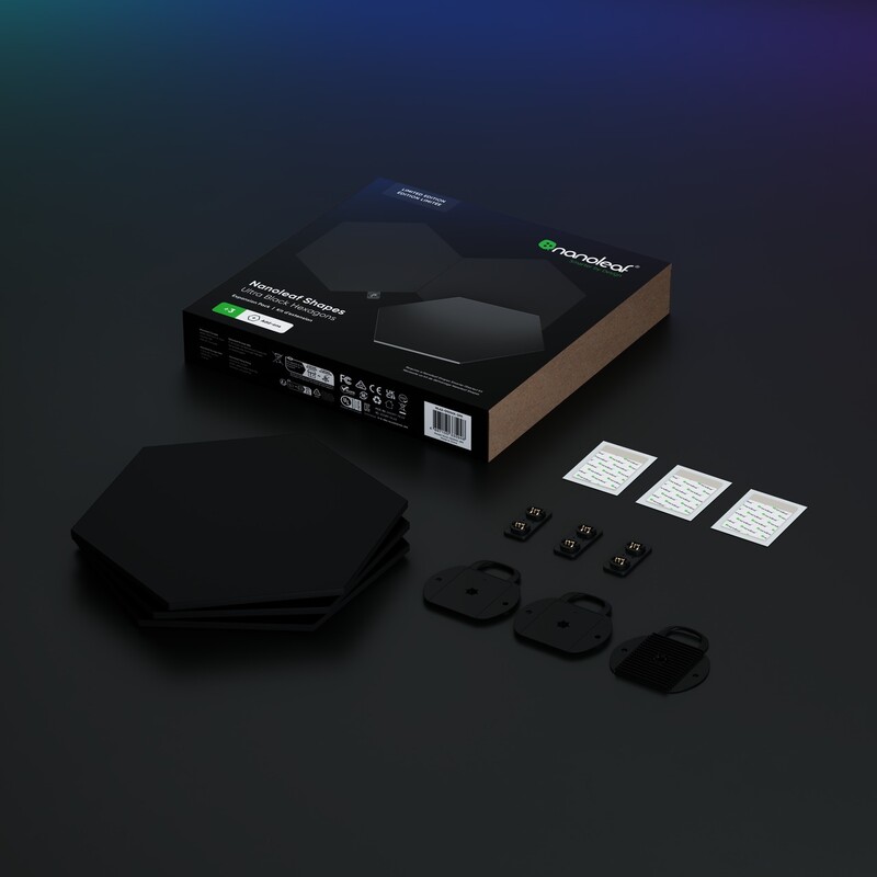 Додаткові панелі Nanoleaf Shapes Ultra Black Hexagons Expansion Pack, Apple HomeKit, 3 шт. (NL42-0101HX-3PK)