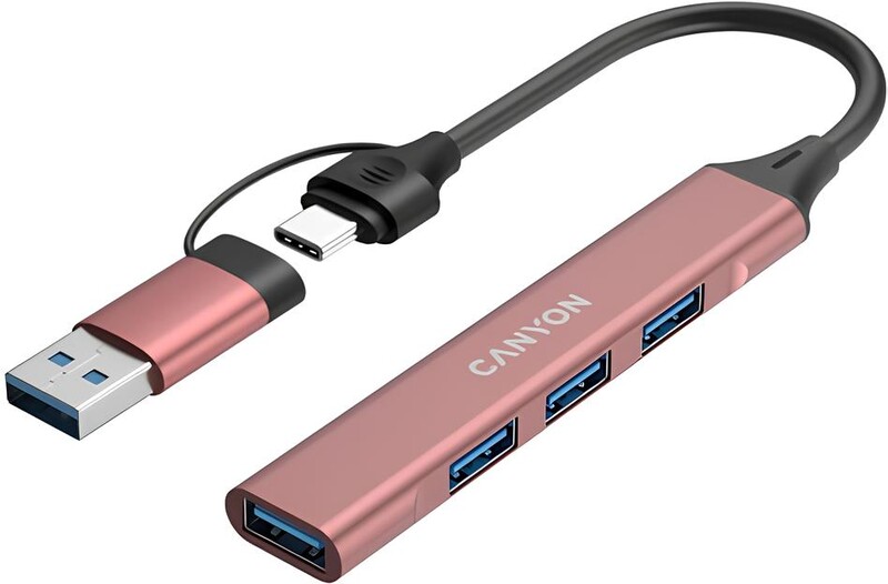 Концентратор USB Type-C Canyon DS-02 4-в-1 Pink (CNS-TDS02P)