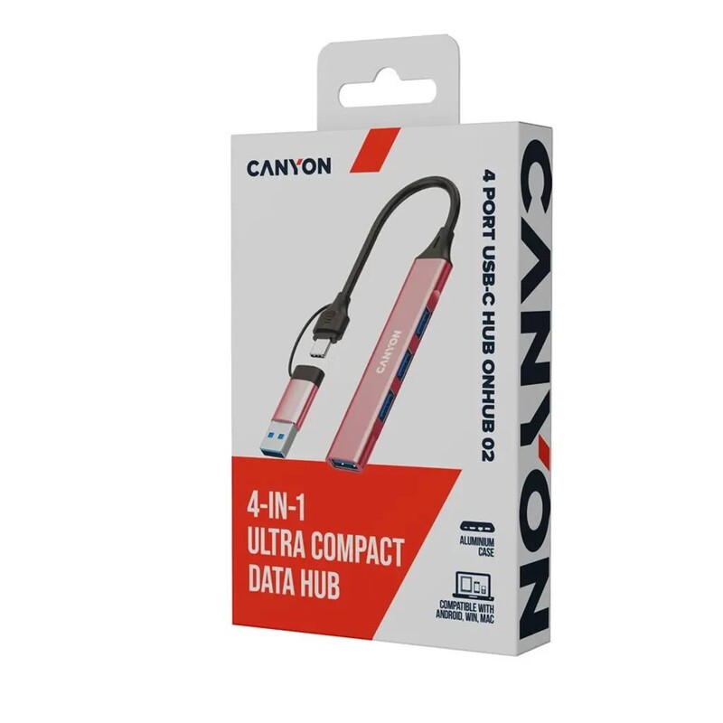 Концентратор USB Type-C Canyon DS-02 4-в-1 Pink (CNS-TDS02P)