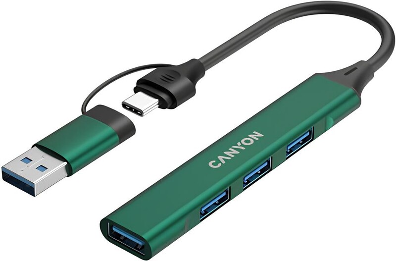 Концентратор USB Type-C Canyon DS-02 4-в-1 Green (CNS-TDS02GR)