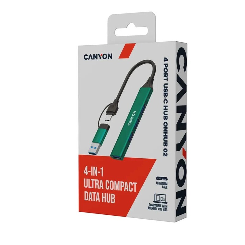 Концентратор USB Type-C Canyon DS-02 4-в-1 Green (CNS-TDS02GR)