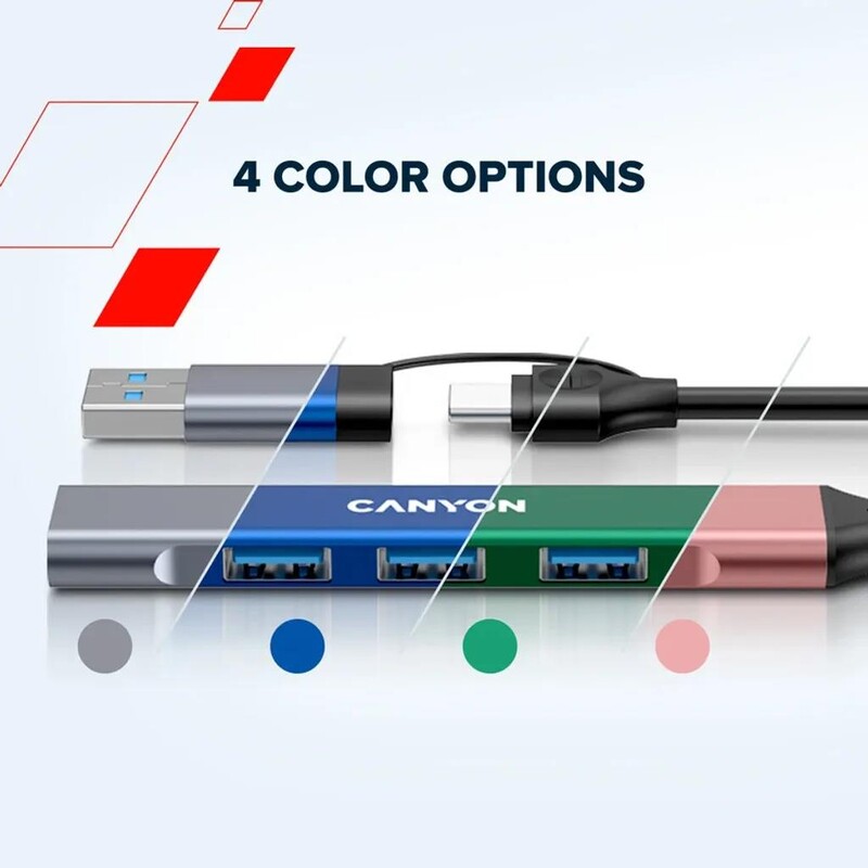 Концентратор USB Type-C Canyon DS-02 4-в-1 Green (CNS-TDS02GR)