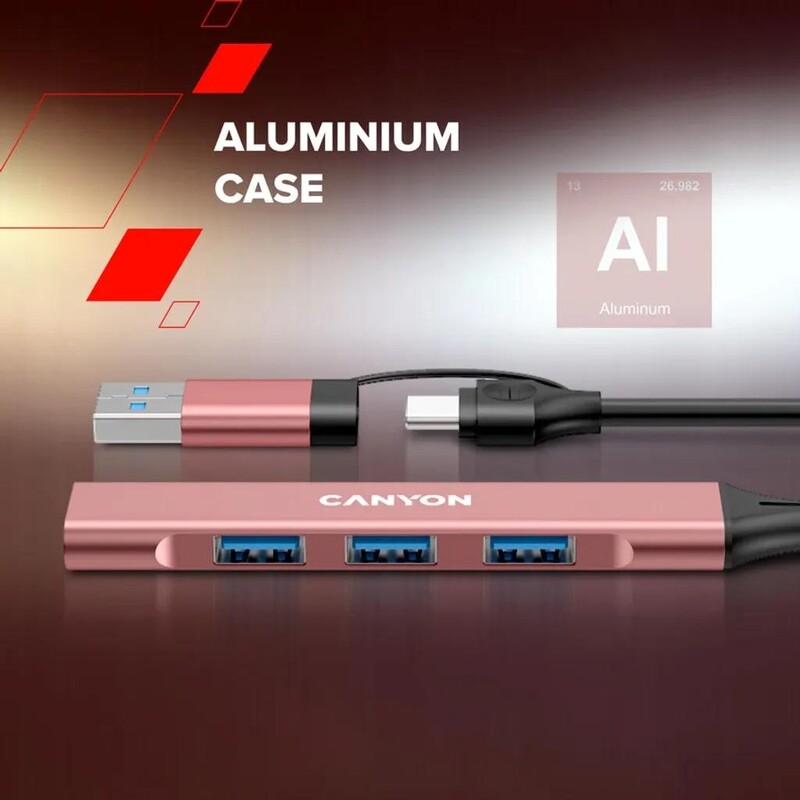 Концентратор USB Type-C Canyon DS-02 4-в-1 Grey (CNS-TDS02G)