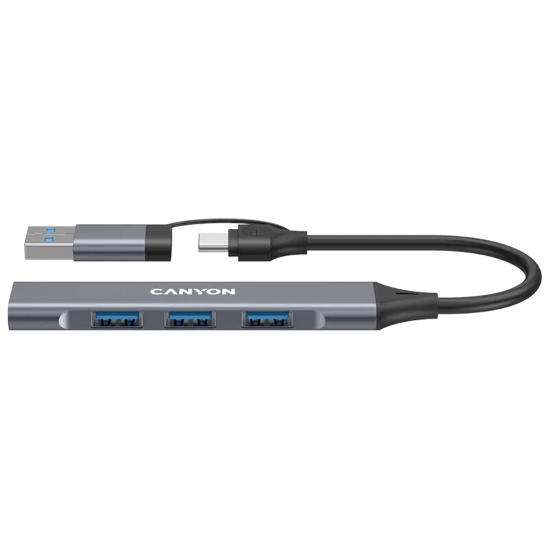 Концентратор USB Type-C Canyon DS-02 4-в-1 Grey (CNS-TDS02G)