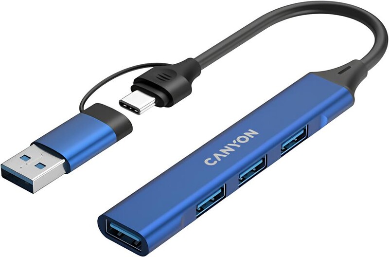 Концентратор USB Type-C Canyon DS-02 4-в-1 Blue (CNS-TDS02BL)