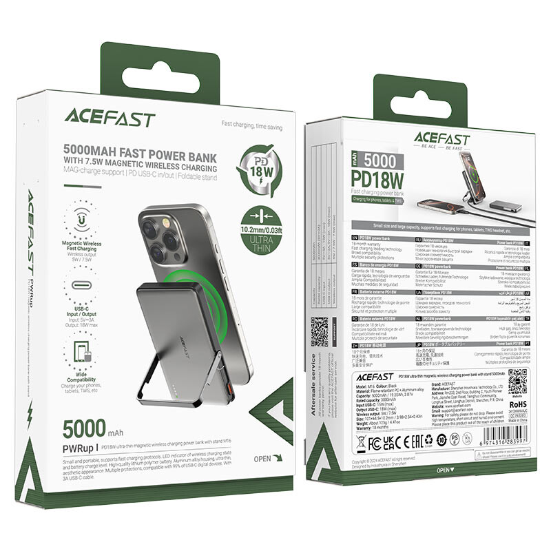 Універсальна мобільна батарея Acefast M16 5000mAh 18W Black (6974316283997)