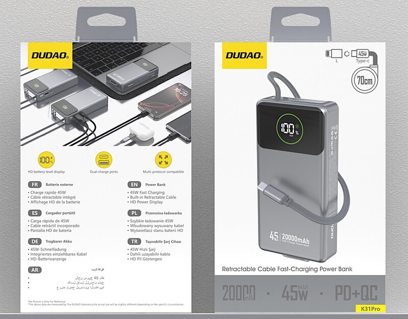 Универсальная мобильная батарея Dudao K31 Pro 20000mAh 45W Black (6977196682010)