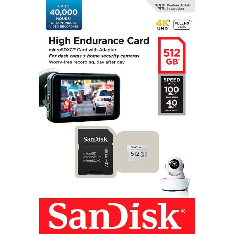 Карта памяти MicroSDXC 512GB UHS-1/U3 Class 10 SanDisk High Endurance R100/W40MB/s + SD-адаптер (SDSQQNR-512G-GN6IA)