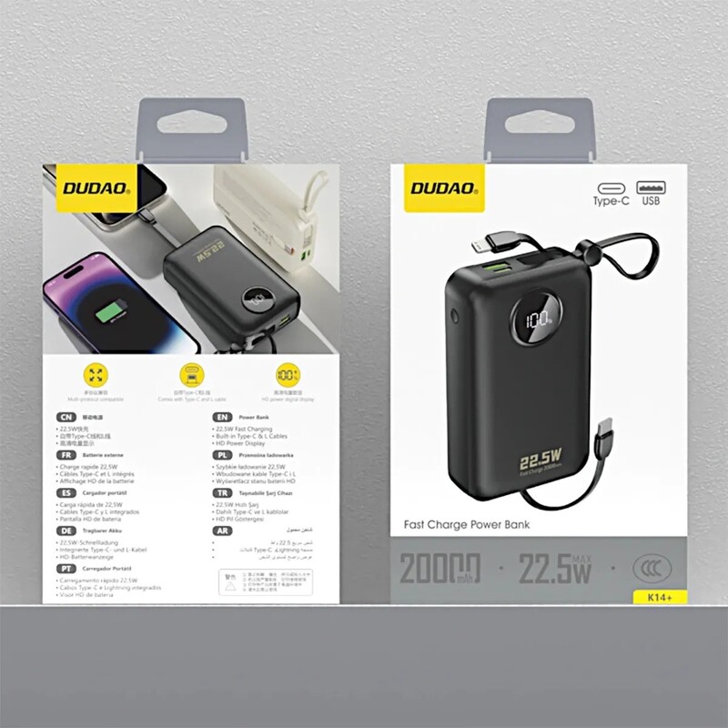 Універсальна мобільна батарея Dudao K14+ 20000mAh 22.5W Black (6977196680016)