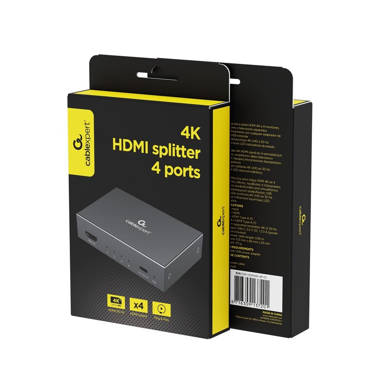 Розгалужувач HDMI сигналу Cablexpert (DSP-HDMI4K-4P-01)