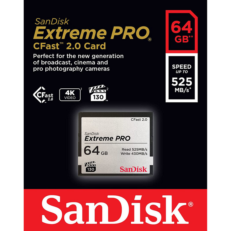 Карта пам`яті CFast 2.0 64GB SanDisk Extreme Pro R525/W430MB/s (SDCFSP-064G-G46D)