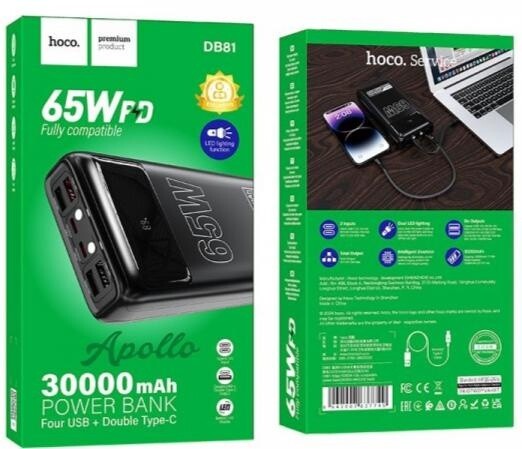 Універсальна мобільна батарея Hoco DB81 Apollo 65W 30000mAh Black (6942007637749)