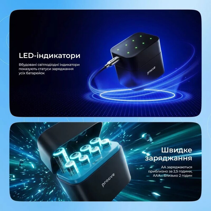 Зарядний пристрій Proove Compact Station 8pcs (4xAAA + 4xAA) Black (RBCS00000001)