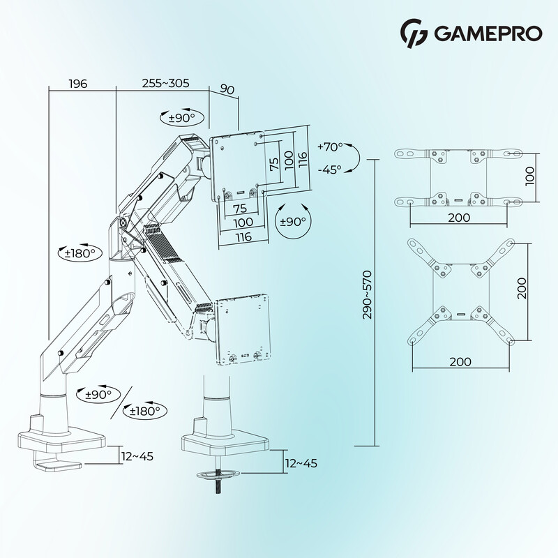 Крепление настольное для монитора GamePro 24-57" White/Blue (MAG701WBL)
