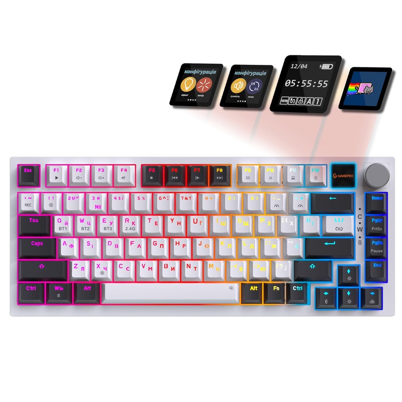 Клавіатура бездротова GamePro Asgard Valhalla QLAB Sakura Switch White With Display (MK160-W-D-QS-PRO)