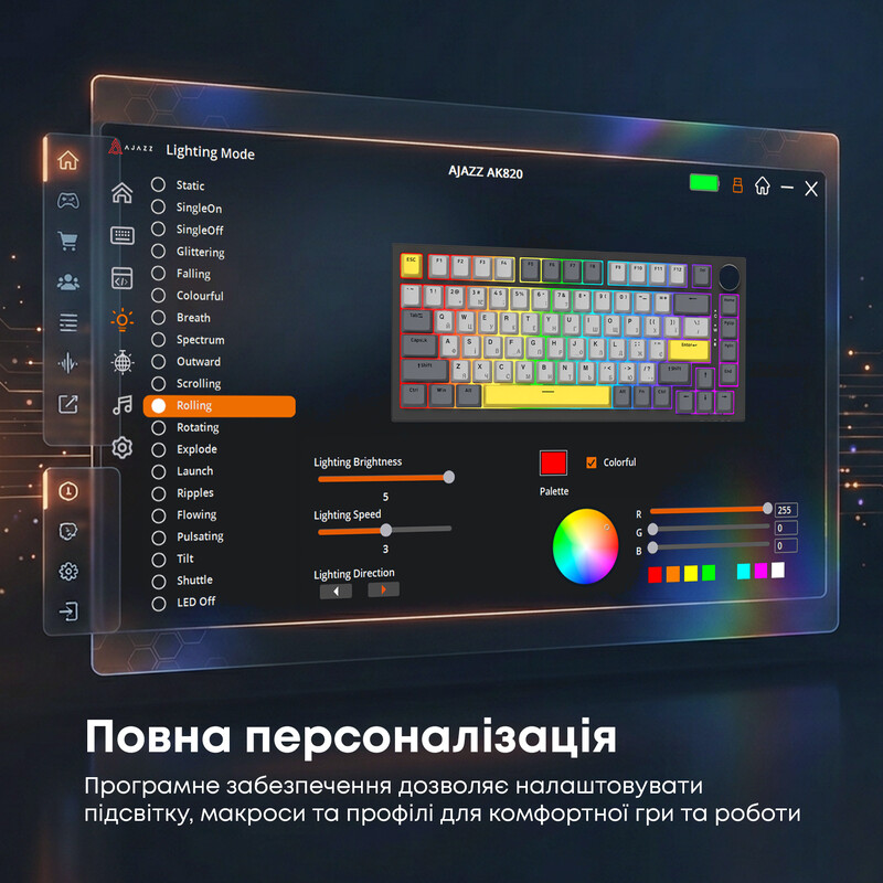 Клавиатура Ajazz AK820 Sea Salt Switch Black USB-C (AK820-SS-BGY)
