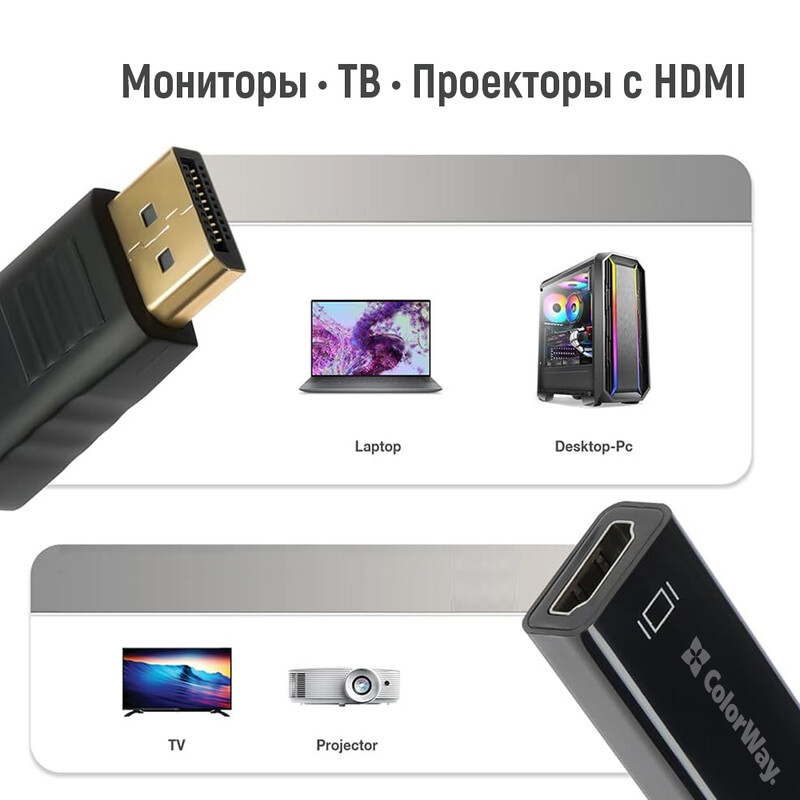 Адаптер Colorway DisplayPort - HDMI (M/F) 4K/30 Гц Black (CW-AD-DPHD)
