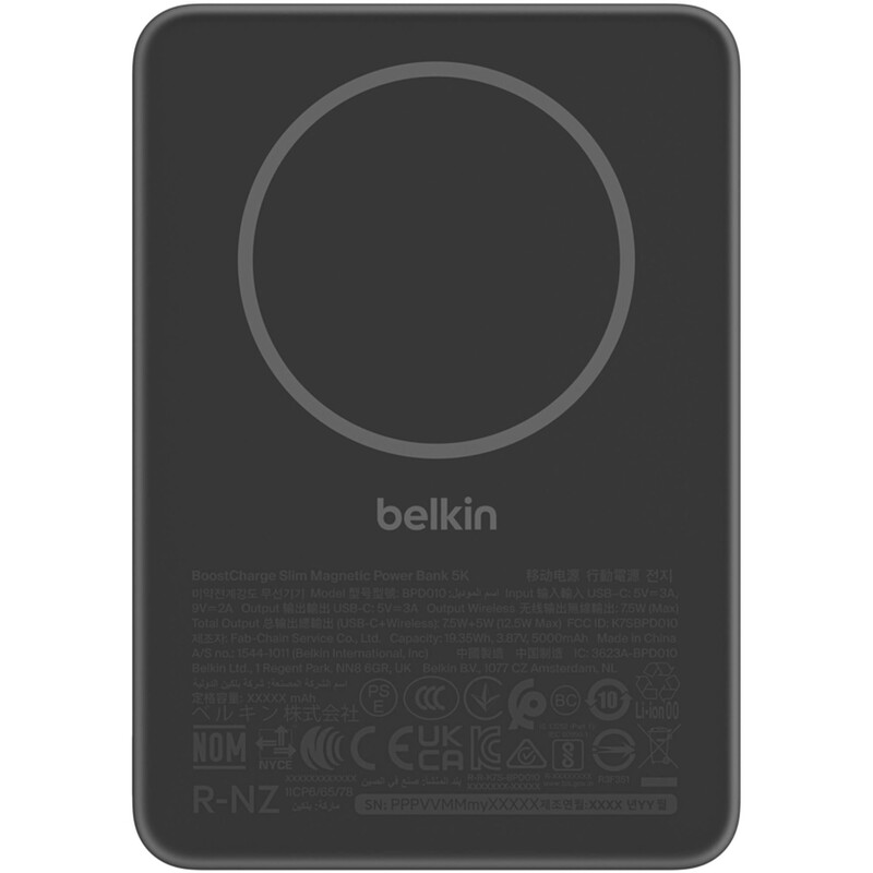 Універсальна мобільна батарея Belkin Power Bank Slim Magnetic 5000mAh 15W Black (BPD010HQBK)