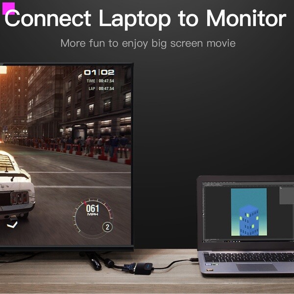Адаптер Vention Flat HDMI - VGA (M/F), зі звуком і живленням, 0.15 м, чорний (42161)