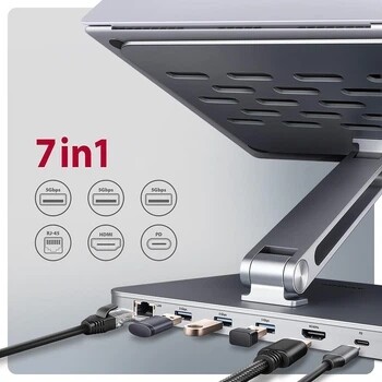 Підставка для ноутбука Axagon HMC-STND USB-C 7 in 1 Silver (HMC-STND)