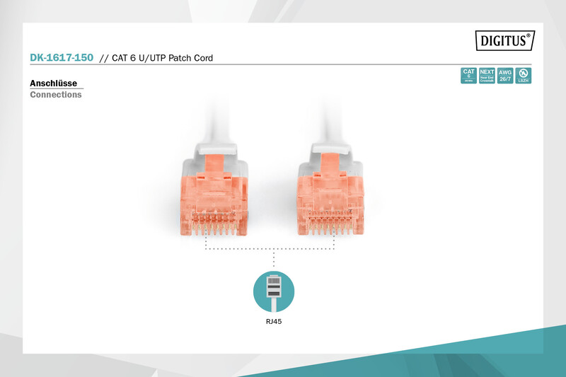 Патч-корд Digitus Cat.6 UTP, 15м, AWG 26/7, Cu, LSZH, сірий (DK-1617-150)