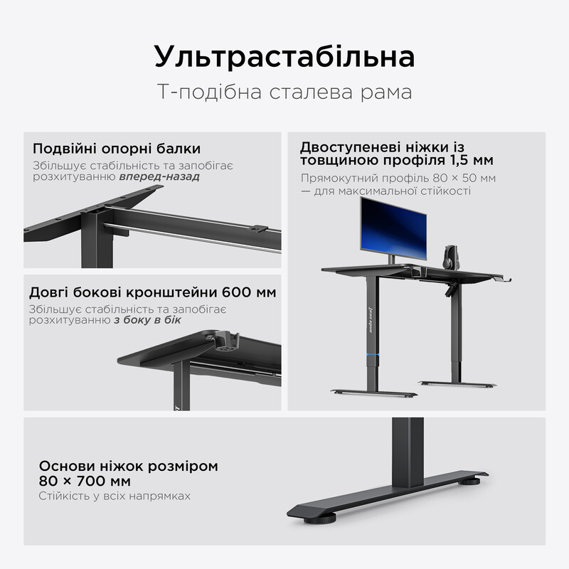 Комп`ютерний стіл Anda Seat Xtreme E 1600x800 Black (AD-D-DD1-1600-06-B)