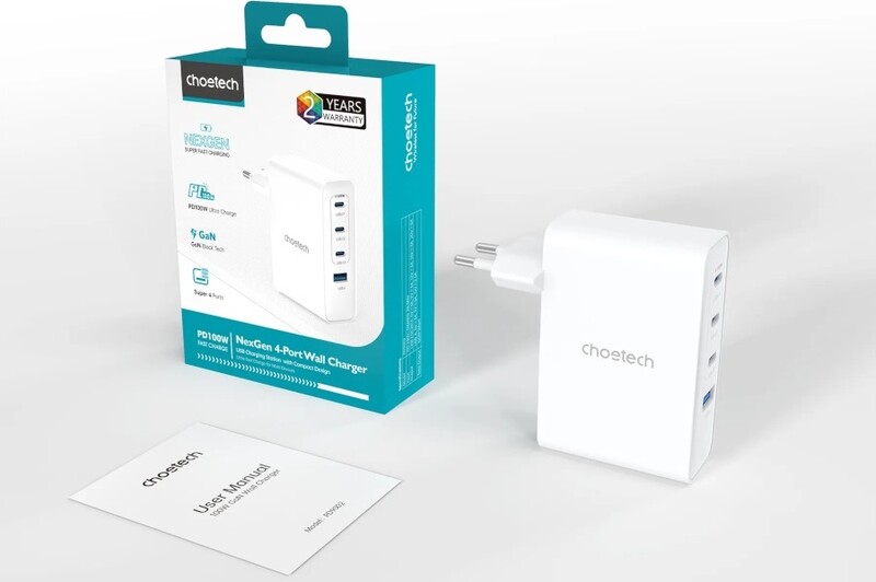 Сетевое зарядное устройство Choetech GaN PD100W 4Ports White (PD9002)