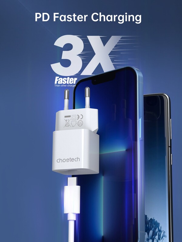 Мережевий зарядний пристрій Choetech GaN PD20W White (PD9031)